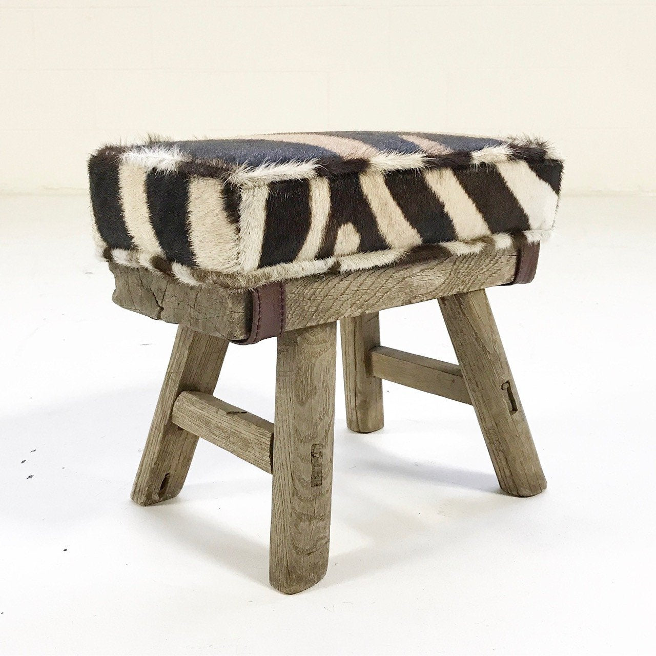 Mini Wooden Bench with Zebra Hide Cushion
