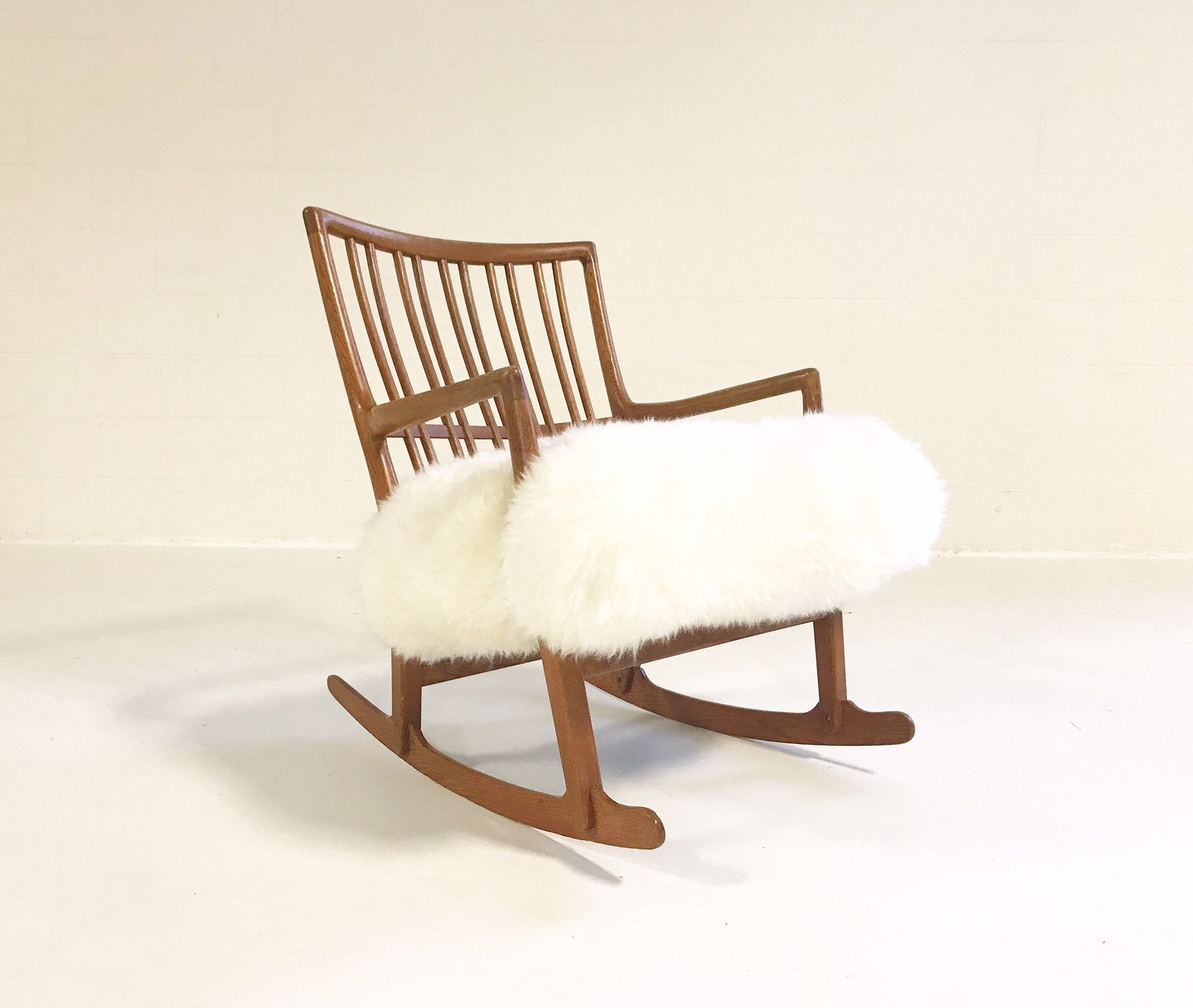 Hans Wegner for Mikael Laursen ML-33 Rocking Chair Reupholstered in New Zealand Sheepskin