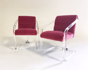 Lion in Frost Lucite Chairs in Loro Piana Pink Velvet with Gucci Pillows
