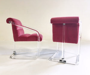 Lion in Frost Lucite Chairs in Loro Piana Pink Velvet with Gucci Pillows