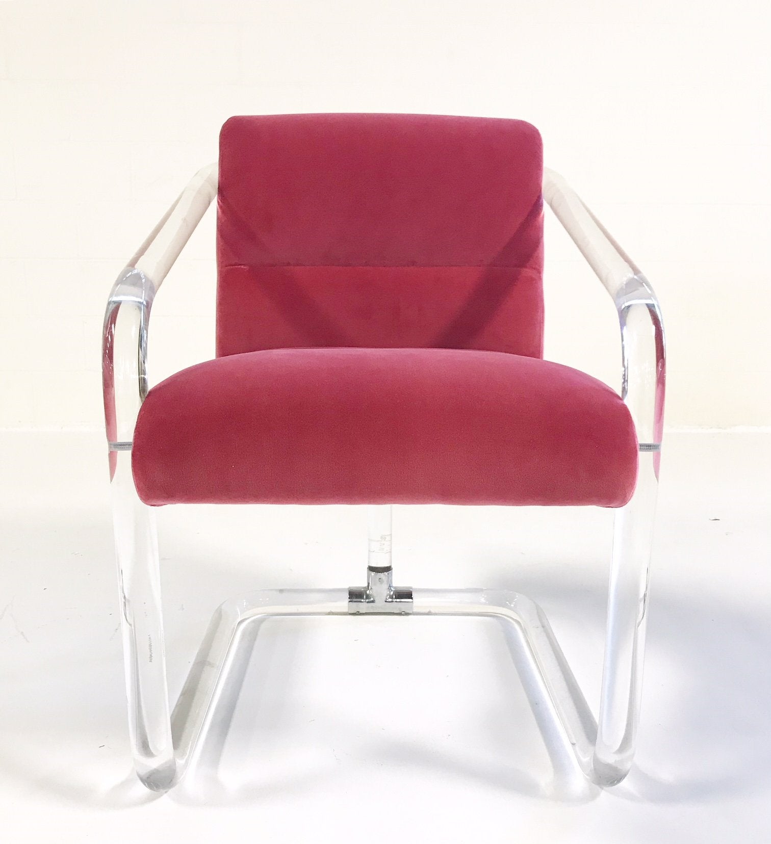 Lion in Frost Lucite Chairs in Loro Piana Pink Velvet with Gucci Pillows