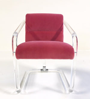 Lion in Frost Lucite Chairs in Loro Piana Pink Velvet with Gucci Pillows
