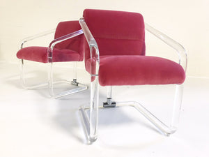 Lion in Frost Lucite Chairs in Loro Piana Pink Velvet with Gucci Pillows