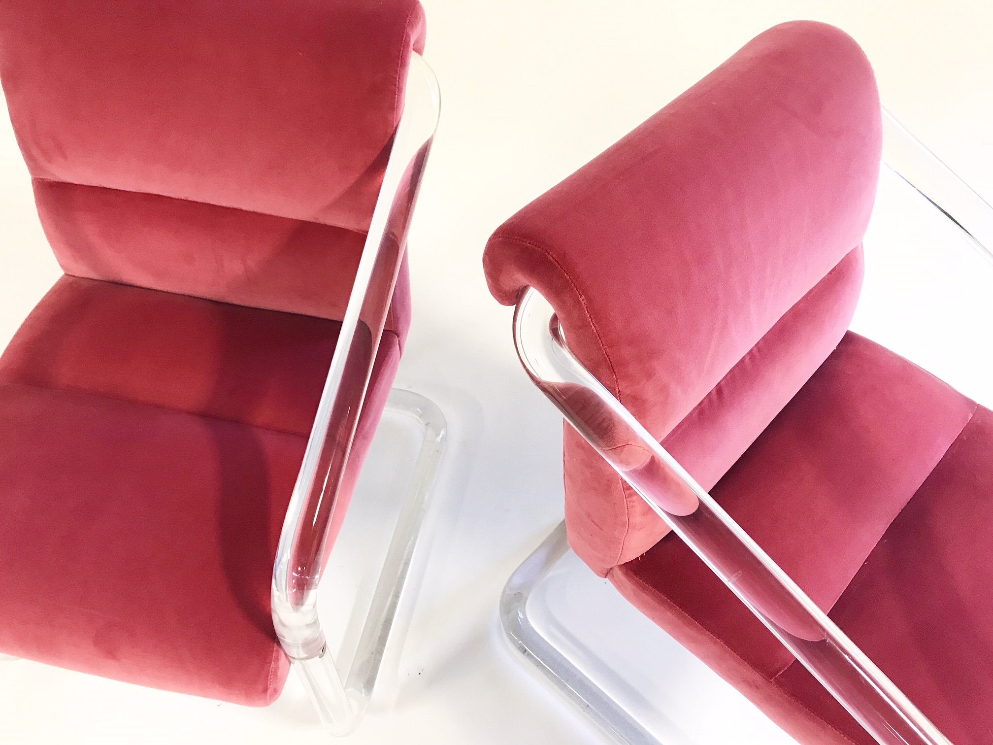 Lion in Frost Lucite Chairs in Loro Piana Pink Velvet with Gucci Pillows