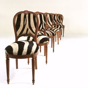 Maison Jansen Louis XVI Style Dining Chairs in Zebra Hide - Set of 6