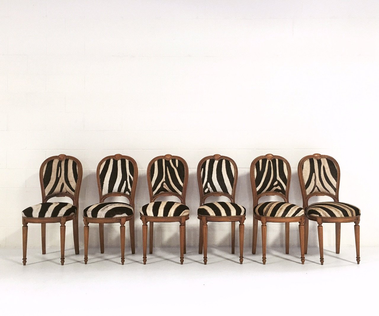 Maison Jansen Louis XVI Style Dining Chairs in Zebra Hide - Set of 6