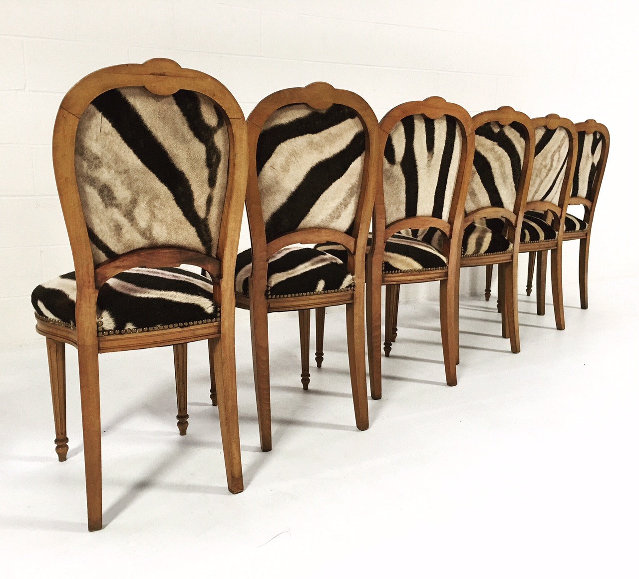 Maison Jansen Louis XVI Style Dining Chairs in Zebra Hide - Set of 6