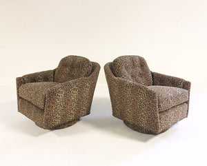 Milo Baughman Swivel and Tilt Lounge Chairs in Kravet Leopard Print Fabric