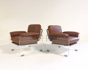 Pace Collection Argenta Lucite Chairs in Loro Piana Italian Buffalo Hide