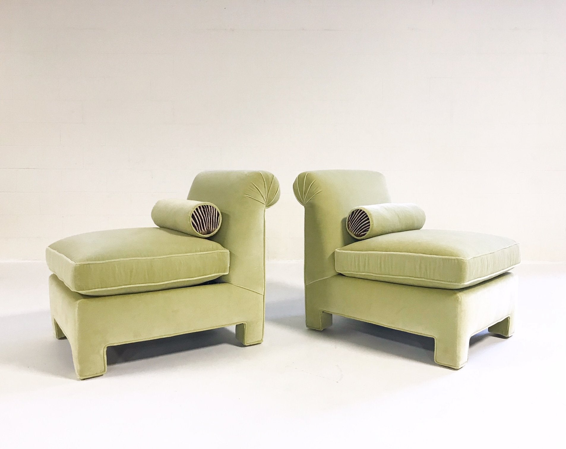 Large Slipper Chairs in Loro Piana Velvet with Zebra Hide