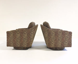 Milo Baughman Swivel and Tilt Lounge Chairs in Kravet Leopard Print Fabric