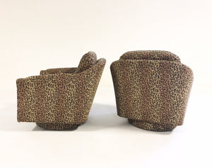 Milo Baughman Swivel and Tilt Lounge Chairs in Kravet Leopard Print Fabric