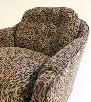 Milo Baughman Swivel and Tilt Lounge Chairs in Kravet Leopard Print Fabric
