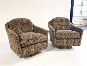 Milo Baughman Swivel and Tilt Lounge Chairs in Kravet Leopard Print Fabric