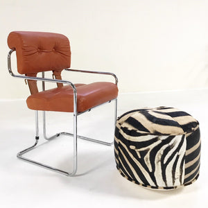 Pair of Italian Leather Tucroma Chairs by Mariani for Pace Collection with Zebra Hide Pouf Ottomans