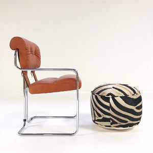 Pair of Italian Leather Tucroma Chairs by Mariani for Pace Collection with Zebra Hide Pouf Ottomans