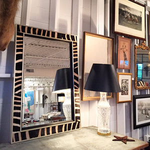 Beveled Mirror in Zebra Hide and Silver Finish Frame 36x48"
