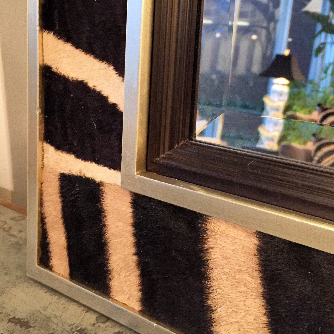 Beveled Mirror in Zebra Hide and Silver Finish Frame 36x48"