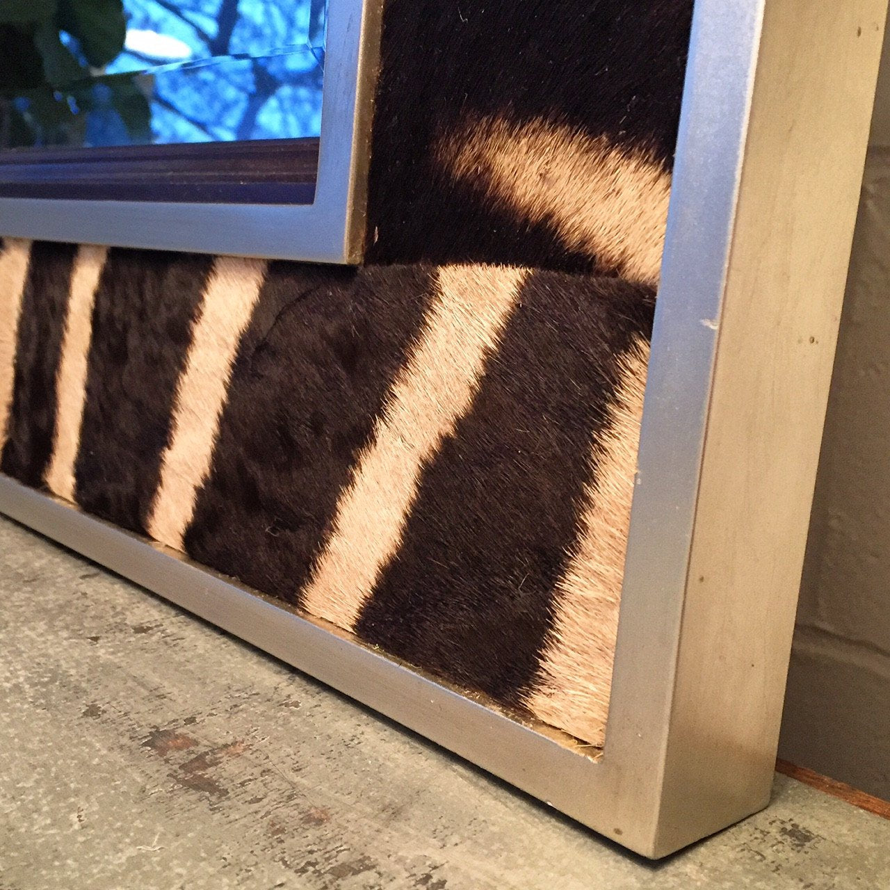 Beveled Mirror in Zebra Hide and Silver Finish Frame 36x48"