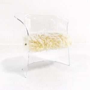 Modern Lucite Chair in Brazilian Sheepskin