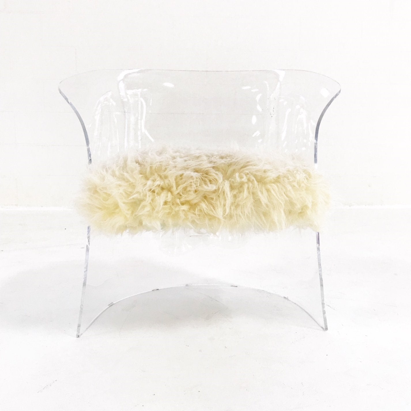 Modern Lucite Chair in Brazilian Sheepskin