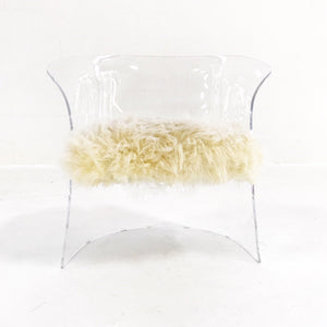 Modern Lucite Chair in Brazilian Sheepskin