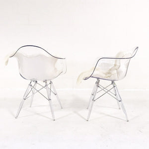 Mid-Century Style Lucite Chairs with Ivory Brazilian Sheepskin Throws