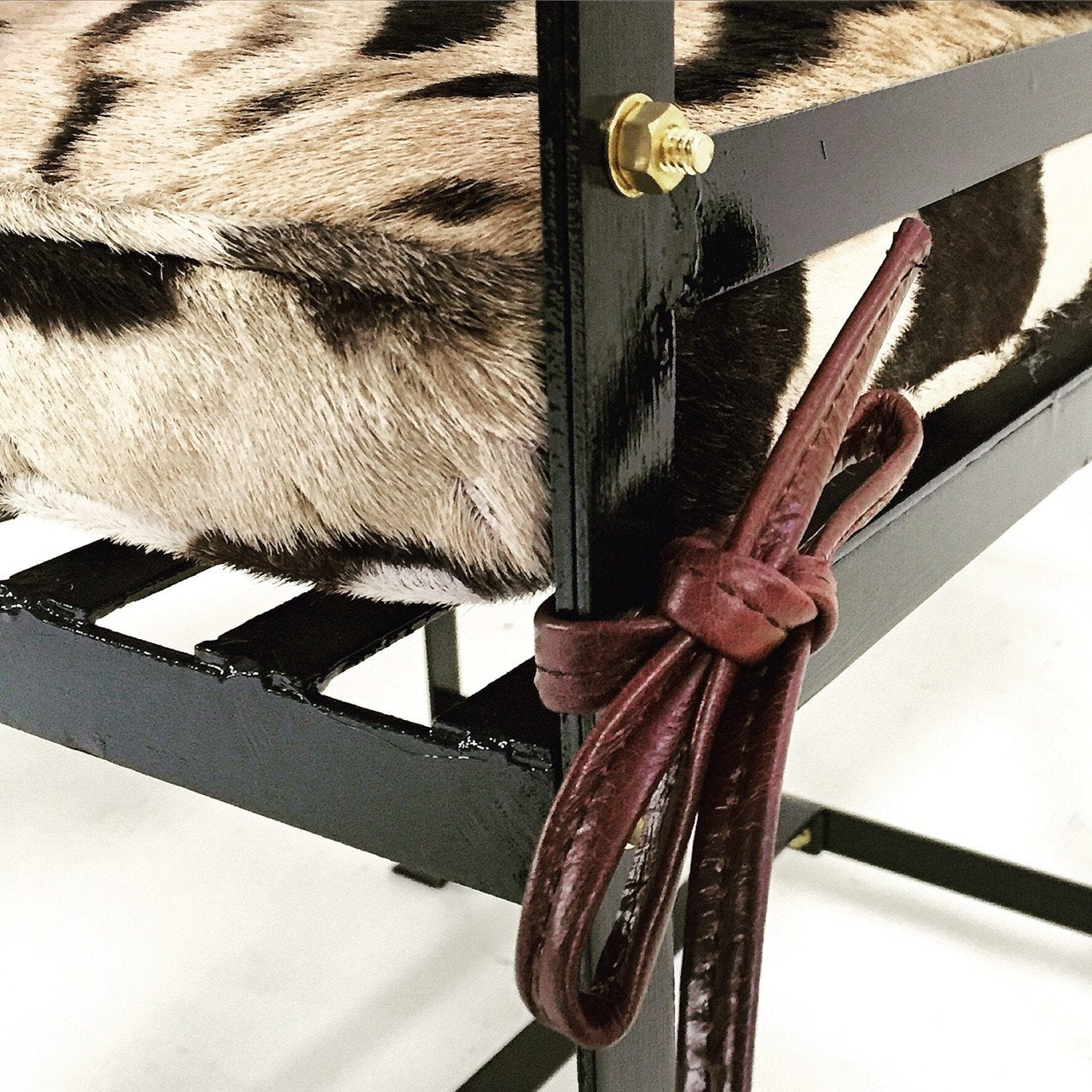 Iron Garden Dining Chairs Painted Farrow & Ball Blue Black with Zebra Hide Cushions - Set of 4