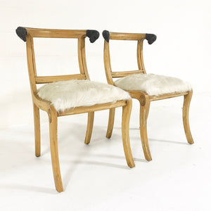 Pair of French Side Chairs with Ram Heads in Ivory Cowhide