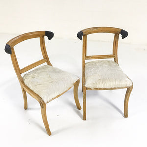 Pair of French Side Chairs with Ram Heads in Ivory Cowhide
