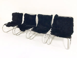 Ludwig Mies Van Der Rohe for Knoll MR Chairs with Brazilian Sheepskins - Set of 4