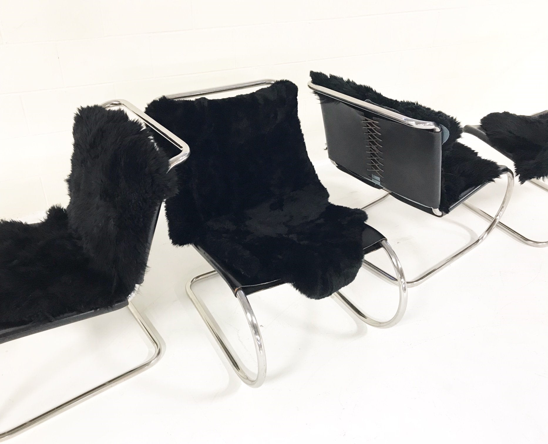 Ludwig Mies Van Der Rohe for Knoll MR Chairs with Brazilian Sheepskins - Set of 4