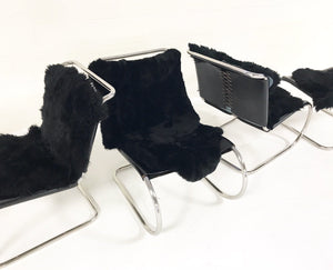 Ludwig Mies Van Der Rohe for Knoll MR Chairs with Brazilian Sheepskins - Set of 4