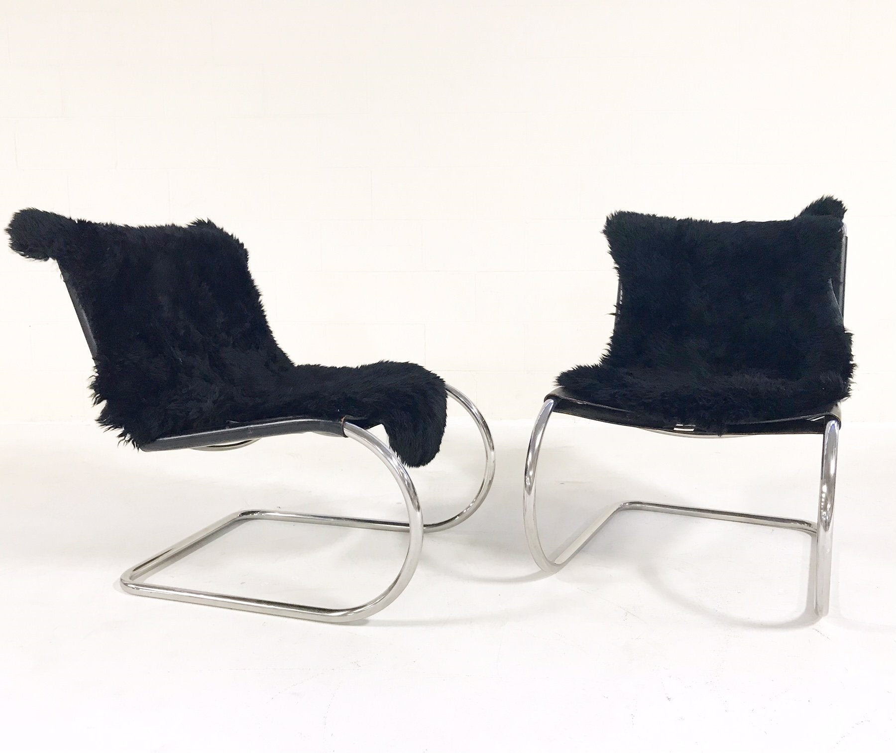 Ludwig Mies Van Der Rohe for Knoll MR Chairs with Brazilian Sheepskins