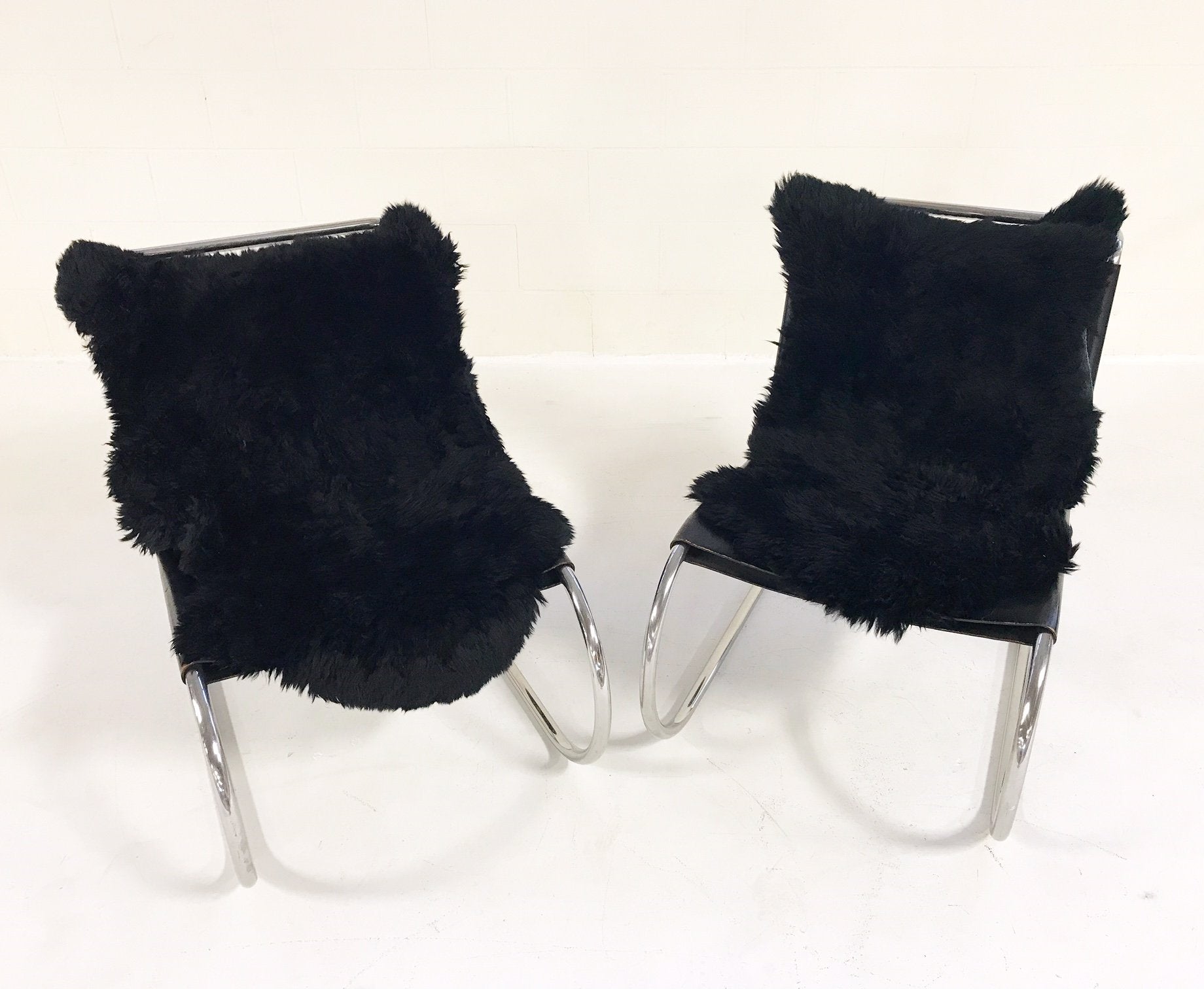 Ludwig Mies Van Der Rohe for Knoll MR Chairs with Brazilian Sheepskins