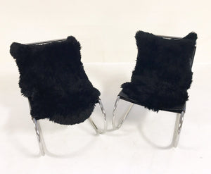 Ludwig Mies Van Der Rohe for Knoll MR Chairs with Brazilian Sheepskins