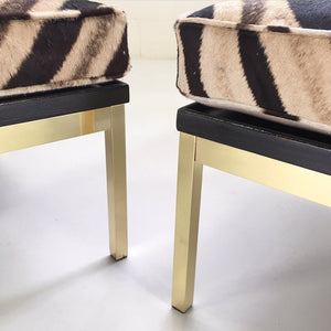 Knoll Style Zebra Hide and Brass Ottomans - Set of Two
