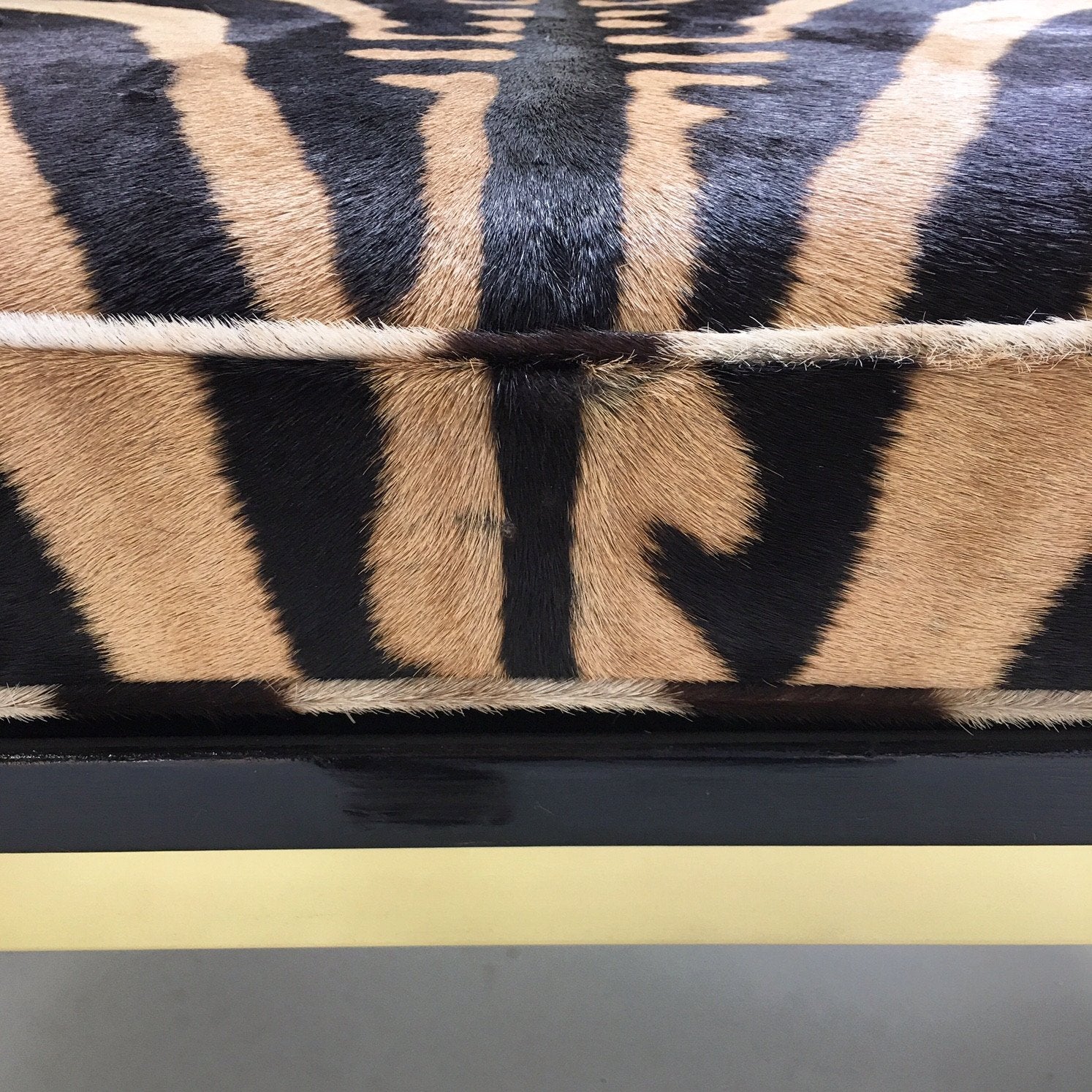 Knoll Style Zebra Hide and Brass Ottomans - Set of Two