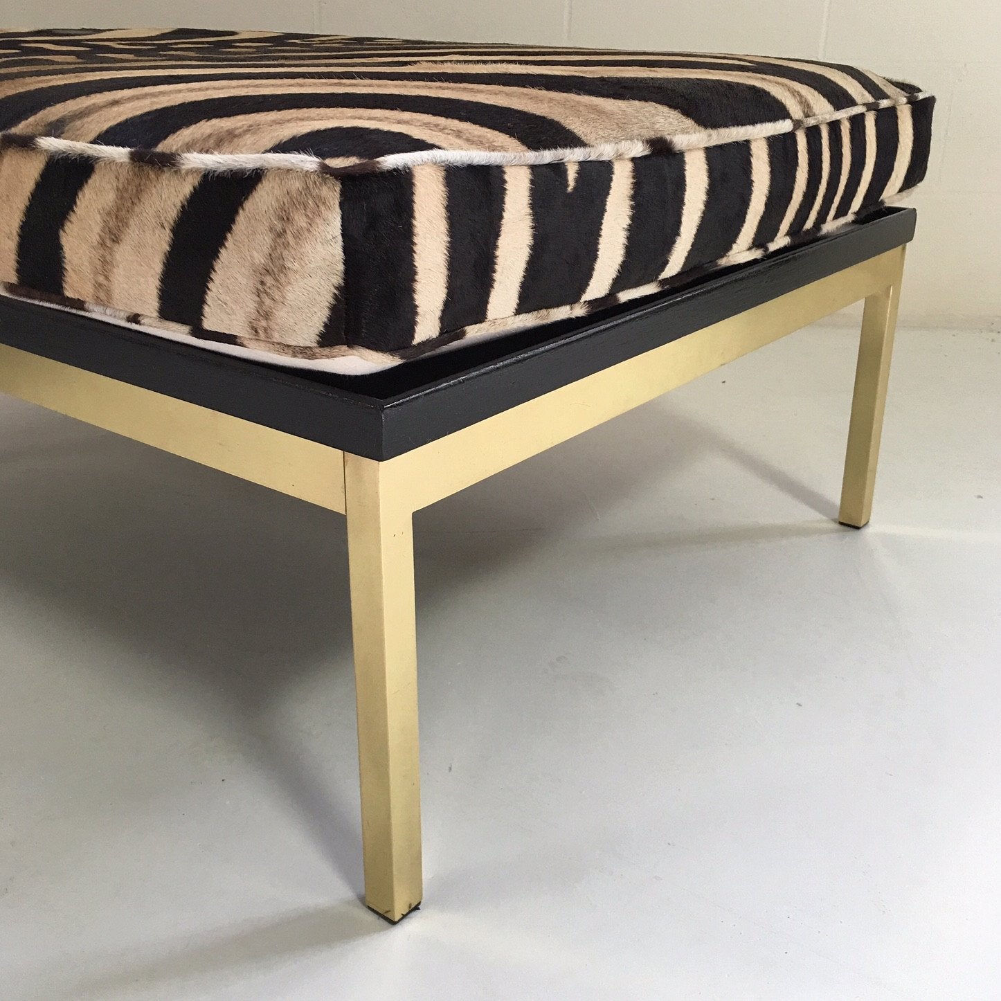 Knoll Style Zebra Hide and Brass Ottomans - Set of Two