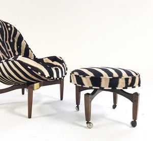 Mid-Century Lounge Chair with Ottoman Restored  and Reupholstered in Zebra Hide