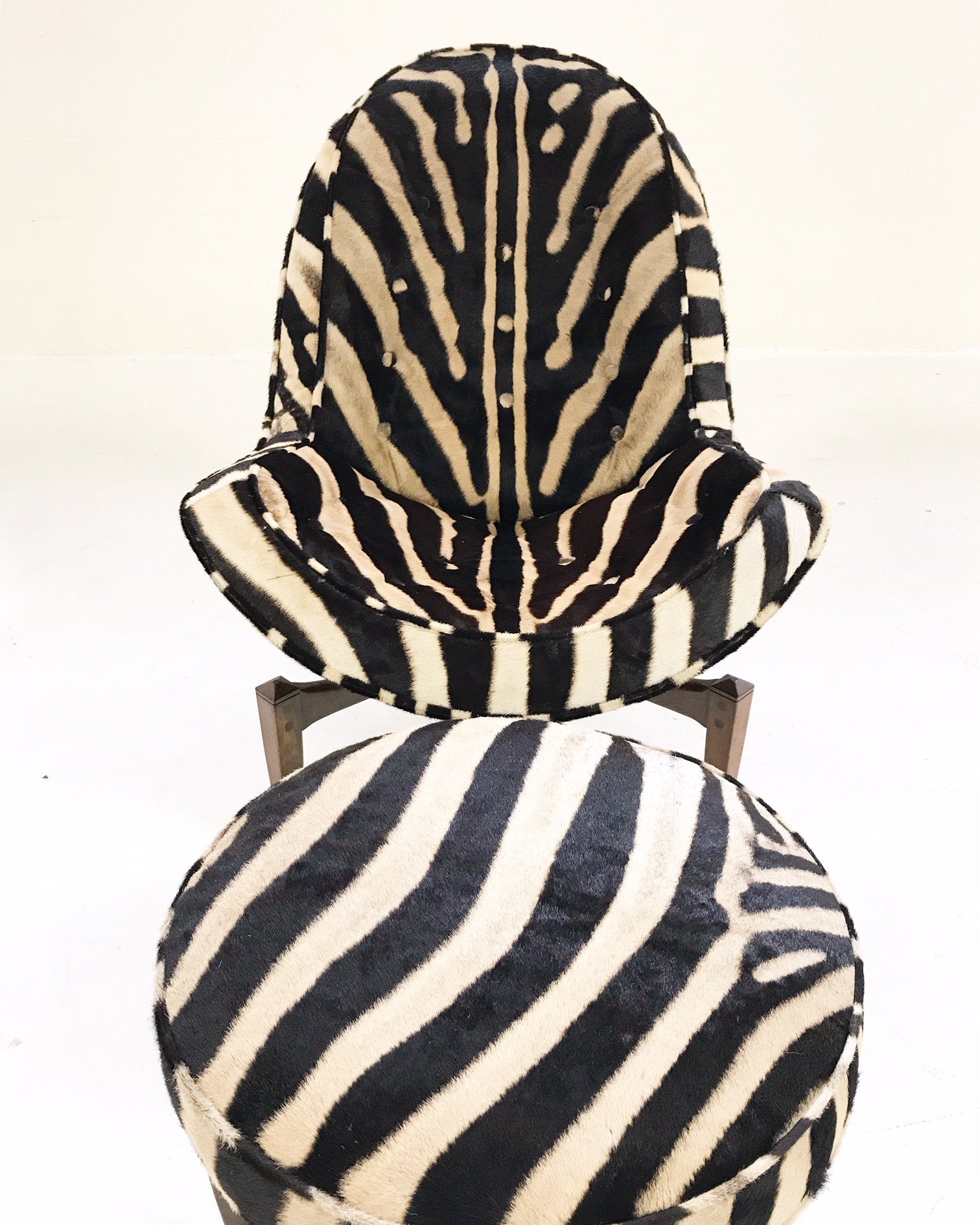 Mid-Century Lounge Chair with Ottoman Restored  and Reupholstered in Zebra Hide