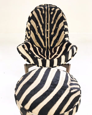 Mid-Century Lounge Chair with Ottoman Restored  and Reupholstered in Zebra Hide