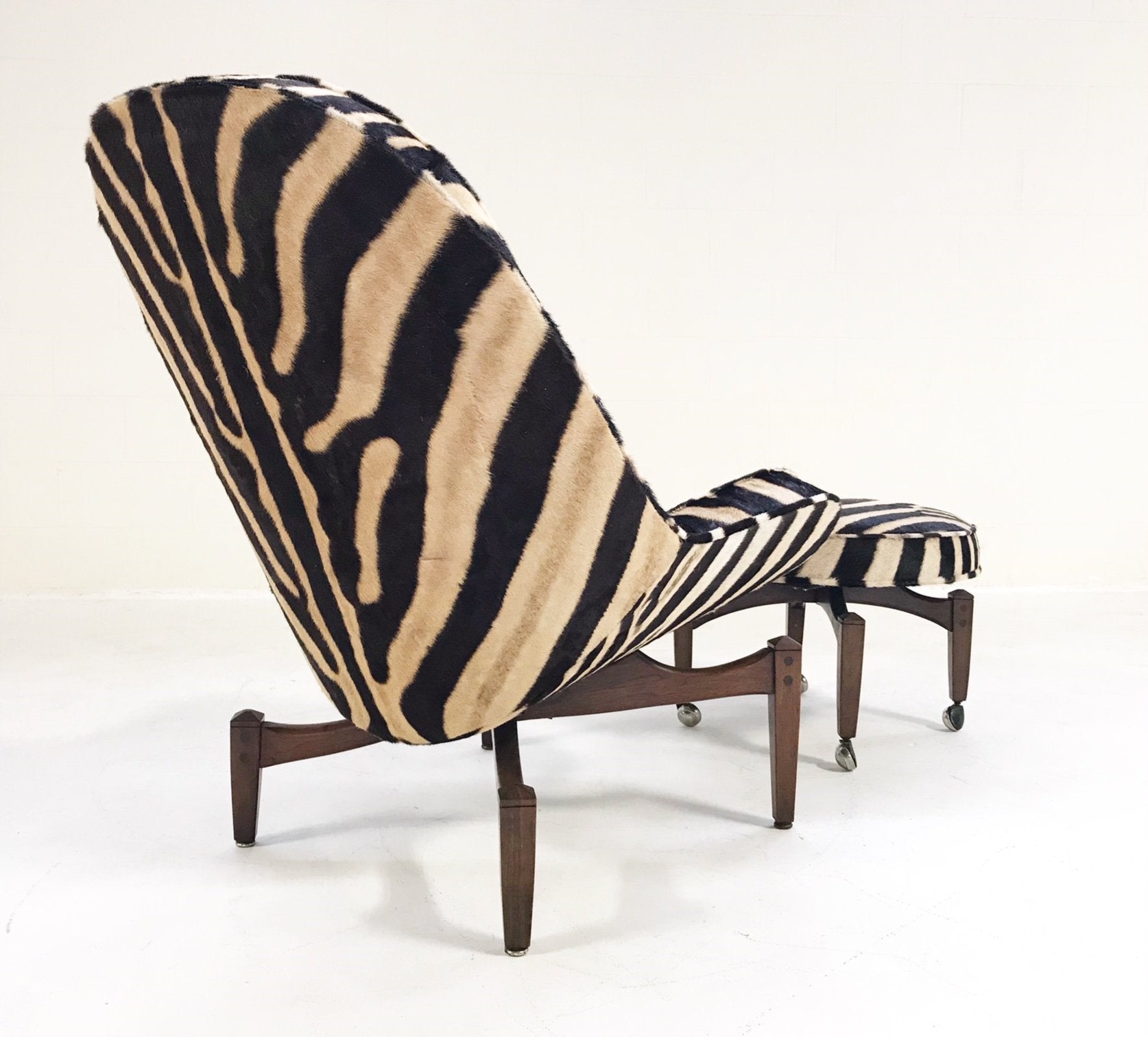 Mid-Century Lounge Chair with Ottoman Restored  and Reupholstered in Zebra Hide