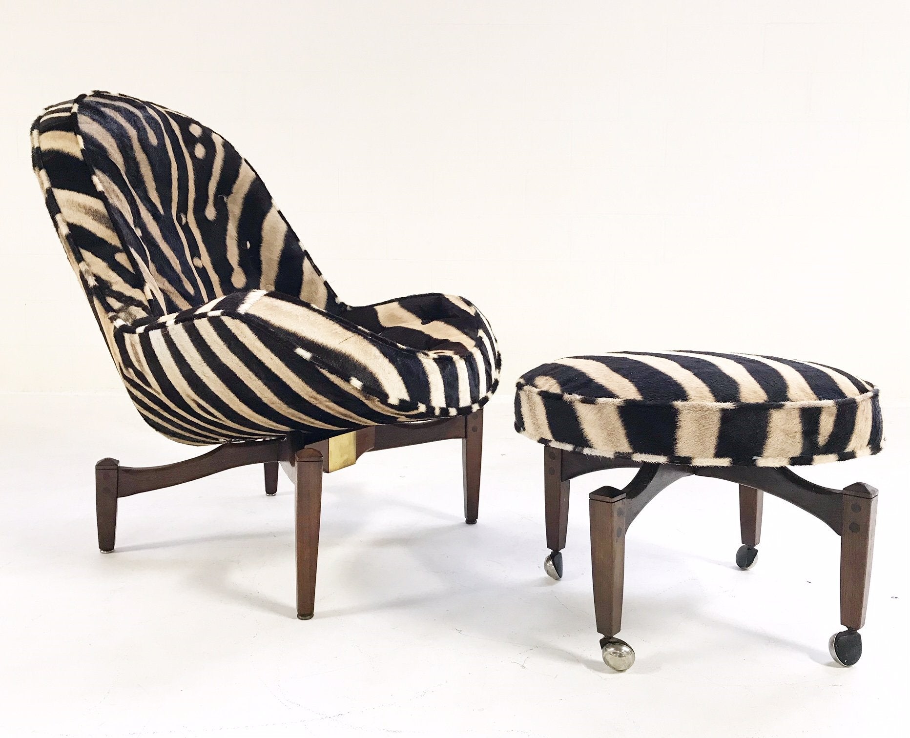 Mid-Century Lounge Chair with Ottoman Restored  and Reupholstered in Zebra Hide
