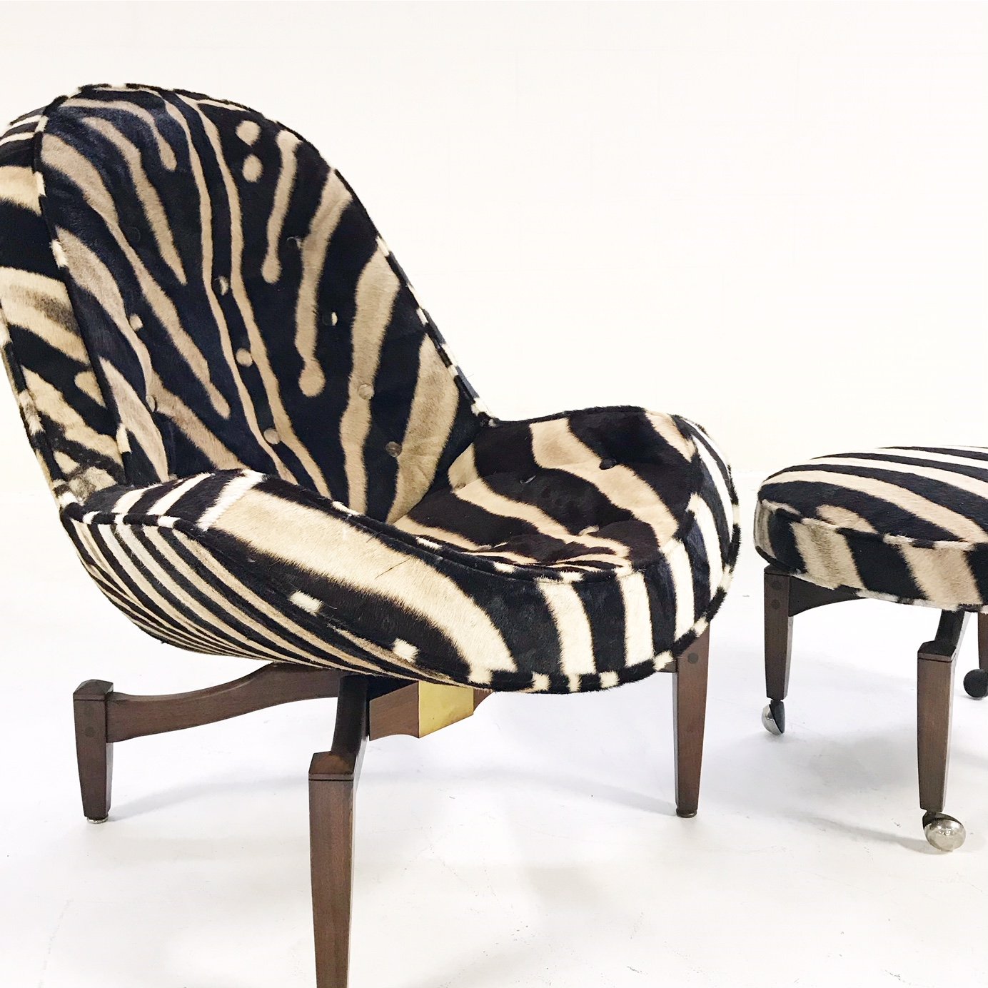 Mid-Century Lounge Chair with Ottoman Restored  and Reupholstered in Zebra Hide