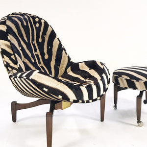 Mid-Century Lounge Chair with Ottoman Restored  and Reupholstered in Zebra Hide