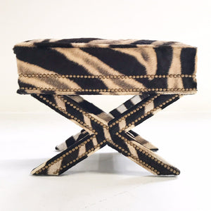 Billy Baldwin Style X Bench Ottoman Reupholstered in Zebra Hide