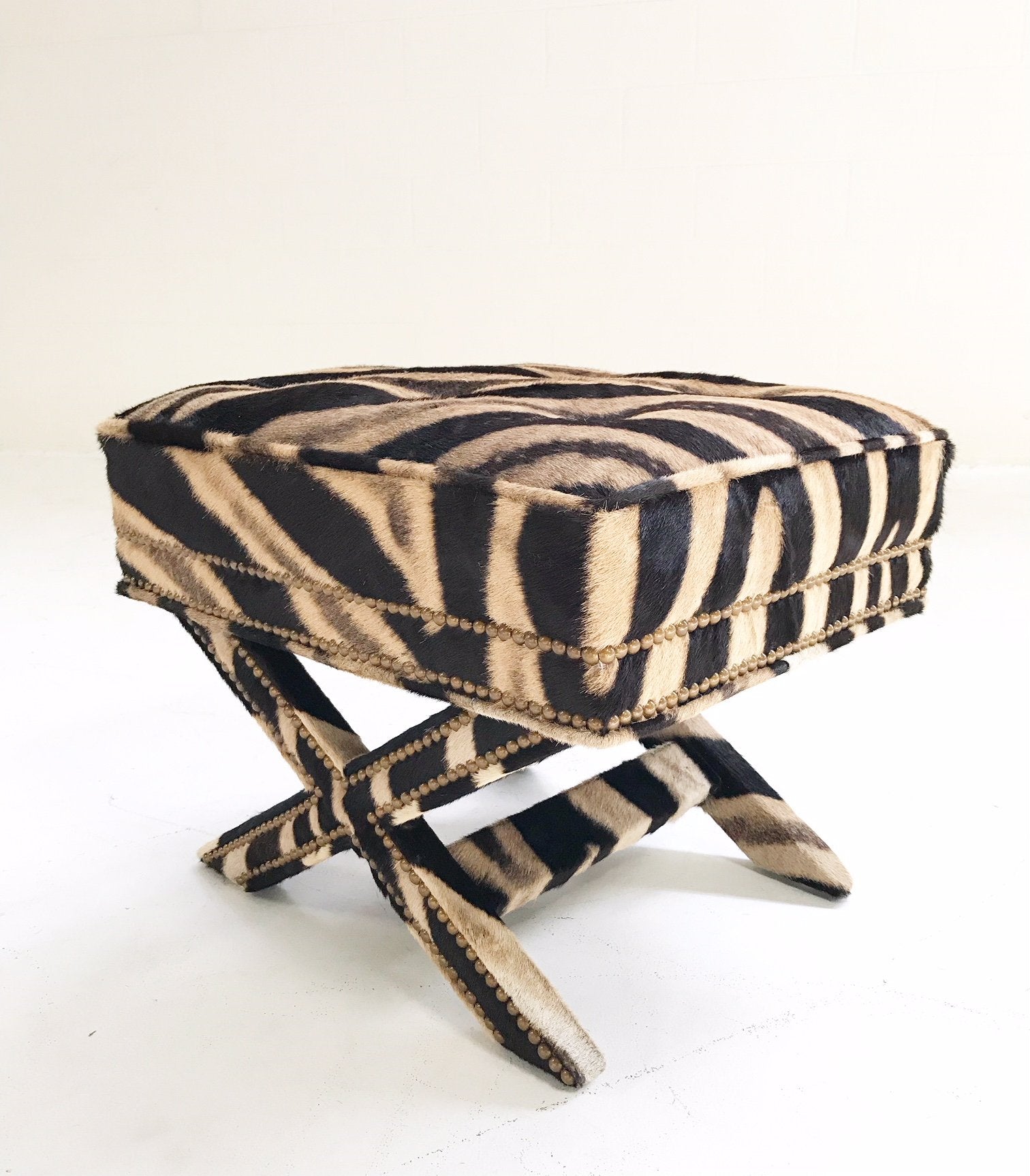 Billy Baldwin Style X Bench Ottoman Reupholstered in Zebra Hide