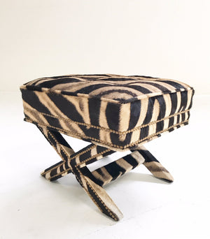 Billy Baldwin Style X Bench Ottoman Reupholstered in Zebra Hide