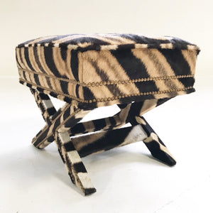 Billy Baldwin Style X Bench Ottoman Reupholstered in Zebra Hide